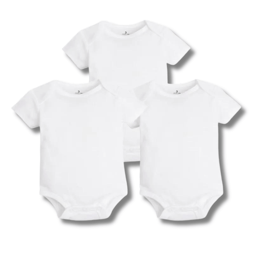 Kit body bebê 3 peças manga curta unissex branco
