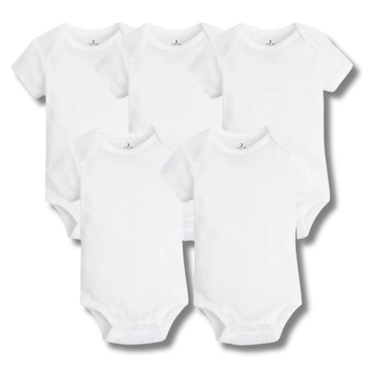 Kit body bebê 5 peças manga curta unissex branco