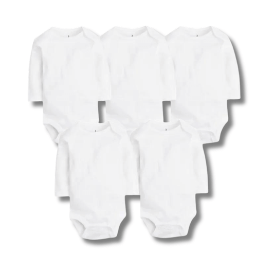 Kit body bebê 5 peças manga longa unissex branco